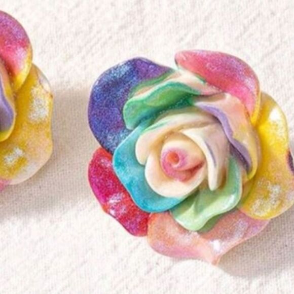 New COLORFULL ROSE stud earrings fun whimsical kawaii - Picture 5 of 9